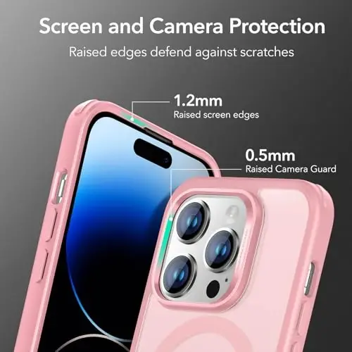 ESR for iPhone 14 Pro Max Case, MagSafe bilan mos, zarbaga chidamli harbiy darajadagi himoya, sarg'ayishga chidamli, magnitli klassik gibrid g'ilof (HaloLock), muzlatilgan pushti - 6