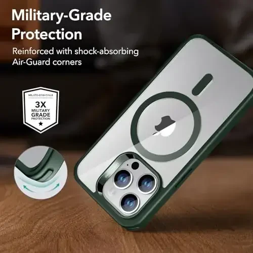 ESR for iPhone 14 Pro Max Case, MagSafe bilan mos, zarbga chidamli harbiy darajadagi himoya, sarg'ayishga chidamli, magnit klassik gibrid g'ilof (HaloLock), tiniq yashil - 3