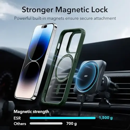 ESR for iPhone 14 Pro Max Case, MagSafe bilan mos, zarbga chidamli harbiy darajadagi himoya, sarg'ayishga chidamli, magnit klassik gibrid g'ilof (HaloLock), tiniq yashil - 4