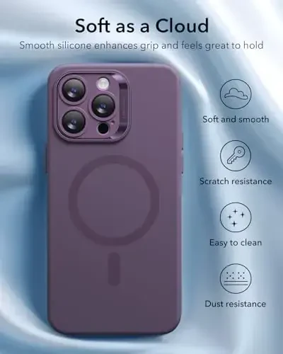 ESR for iPhone 14 Pro Max Case with MagSafe, Supports Magnetic Charging, Smooth & Slim Silicone Case, Shockproof, Full Screen and Camera Protection, Soft Microfiber Lining,Purple - 6