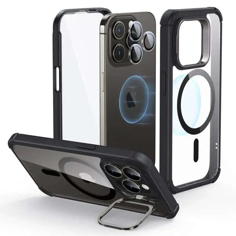 ESR for iPhone 14 Pro Max Case with Stand, Compatible with MagSafe, Full-Body Military-Grade Drop Proof Case with Built-in 9H+ Tempered Glass Screen Protector, Armor Series, Clear Black - 4