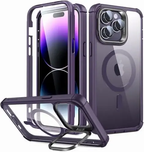 ESR for iPhone 14 Pro Max Case with Stand, Compatible with MagSafe, Full-Body Military-Grade Drop Proof Case with Built-in 9H+ Tempered Glass Screen Protector, Armor Series, Clear Purple - 4