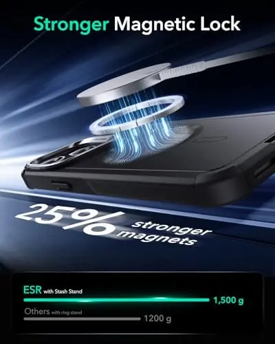 ESR for iPhone 14 Pro Max uchun gʻilof stend bilan, 23 fut harbiy darajadagi tushishdan himoya qiluvchi ogʻir magnit telefon gʻilofi, MagSafe aksessuarlari bilan mos keladi, Cyber Series, qora - 6