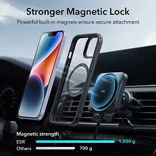 ESR for iPhone 14/iPhone 13 Case, Compatible with MagSafe, Shockproof Military-Grade Protection, Scratch-Resistant Back, Magnetic Phone Case for iPhone 14/iPhone 13, Classic Hybrid Case, Clear Black - 3
