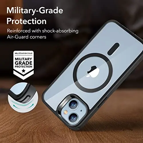 ESR for iPhone 14/iPhone 13 Case, Compatible with MagSafe, Shockproof Military-Grade Protection, Scratch-Resistant Back, Magnetic Phone Case for iPhone 14/iPhone 13, Classic Hybrid Case, Clear Black - 5