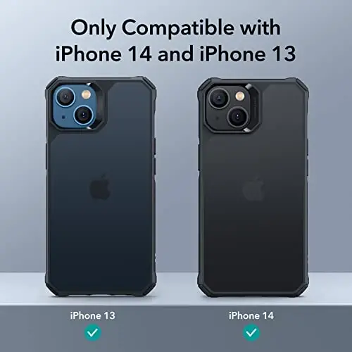 ESR for iPhone 14/iPhone 13 Case, Harbiy darajadagi himoya zarbani yutuvchi burchaklar bilan, tirnalishga chidamli va sarg'ayishga qarshi akril orqa, ingichka himoya telefon qutisi, Air-Armor Series, muzlatilgan qora - 2