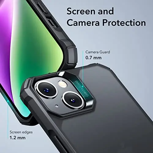 ESR for iPhone 14/iPhone 13 Case, Harbiy darajadagi himoya zarbani yutuvchi burchaklar bilan, tirnalishga chidamli va sarg'ayishga qarshi akril orqa, ingichka himoya telefon qutisi, Air-Armor Series, muzlatilgan qora - 4