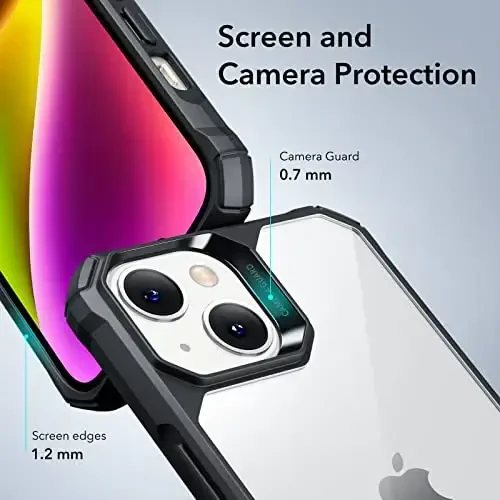 ESR for iPhone 14/iPhone 13 Case, Harbiy darajadagi himoya, zarbani yutuvchi burchaklar, tirnalishga chidamli va sarg'ayishga qarshi akril orqa, ingichka himoya telefon qutisi, Air-Armor seriyasi, toza qora - 4
