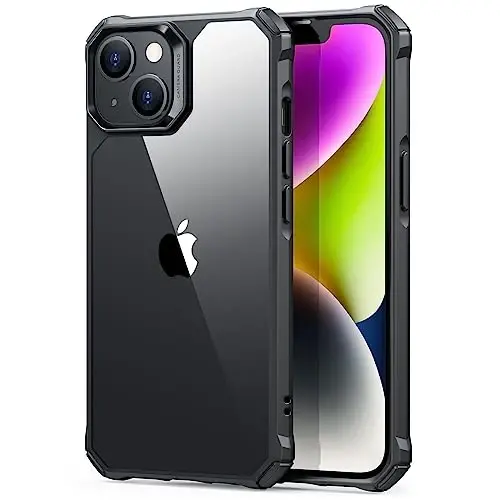 ESR for iPhone 14/iPhone 13 Case, Harbiy darajadagi himoya, zarbani yutuvchi burchaklar, tirnalishga chidamli va sarg'ayishga qarshi akril orqa, ingichka himoya telefon qutisi, Air-Armor seriyasi, toza qora 