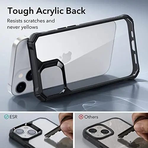 ESR for iPhone 14/iPhone 13 Case, Harbiy darajadagi himoya, zarbani yutuvchi burchaklar, tirnalishga chidamli va sarg'ayishga qarshi akril orqa, ingichka himoya telefon qutisi, Air-Armor seriyasi, toza qora - 5