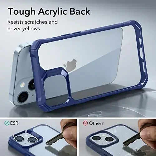 ESR for iPhone 14/iPhone 13 Case, zarbani himoya bilan harbiy darajadagi himoya, tirnalishga chidamli va sarg'ayishga qarshi akril orqa, ingichka himoya telefon qutisi, Air-Armor Series, tiniq ko'k - 5