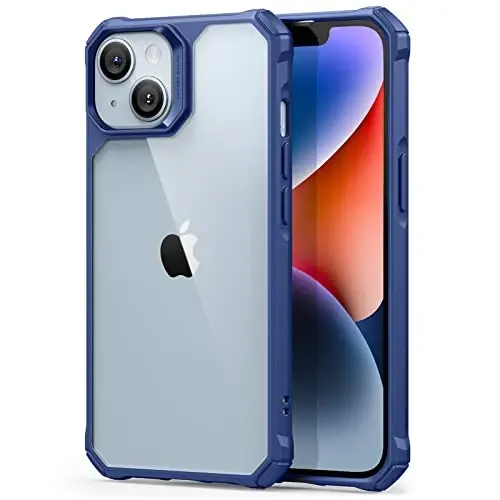 ESR for iPhone 14/iPhone 13 Case, zarbani himoya bilan harbiy darajadagi himoya, tirnalishga chidamli va sarg'ayishga qarshi akril orqa, ingichka himoya telefon qutisi, Air-Armor Series, tiniq ko'k - 1