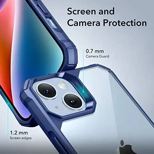 ESR for iPhone 14/iPhone 13 Case, zarbani himoya bilan harbiy darajadagi himoya, tirnalishga chidamli va sarg'ayishga qarshi akril orqa, ingichka himoya telefon qutisi, Air-Armor Series, tiniq ko'k - 4