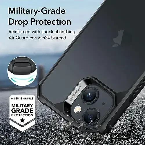 ESR for iPhone 15 Case, Military-Grade Protection with Shock-Absorbing Corners, Scratch-Resistant and Anti-Yellowing Acrylic Back, Slim Protective Phone Case, Air-Armor Series, Frosted Black - 3