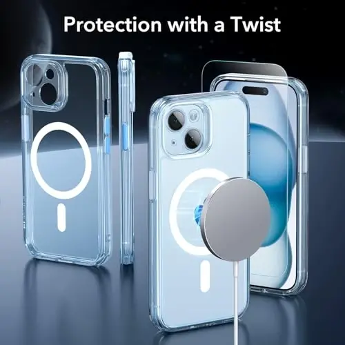 ESR for iPhone 15 Case, Translucent Matte Case, Compatible with MagSafe, Military-Grade Protection, Classic Series,Clear Blue - ESR (1)