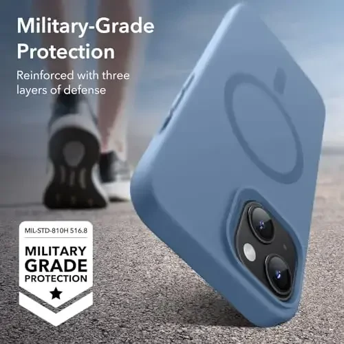 ESR for iPhone 15 Case with MagSafe, Magnitli zaryadlashni qo'llab-quvvatlaydi, Yupqa suyuq silikon g'ilof, Zarba yutuvchi, Ekran va kamera himoyasi, Cloud Series, Ochiq ko'k - 4