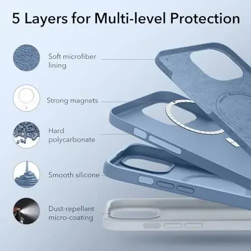 ESR for iPhone 15 Case with MagSafe, Magnitli zaryadlashni qo'llab-quvvatlaydi, Yupqa suyuq silikon g'ilof, Zarba yutuvchi, Ekran va kamera himoyasi, Cloud Series, Ochiq ko'k - 5