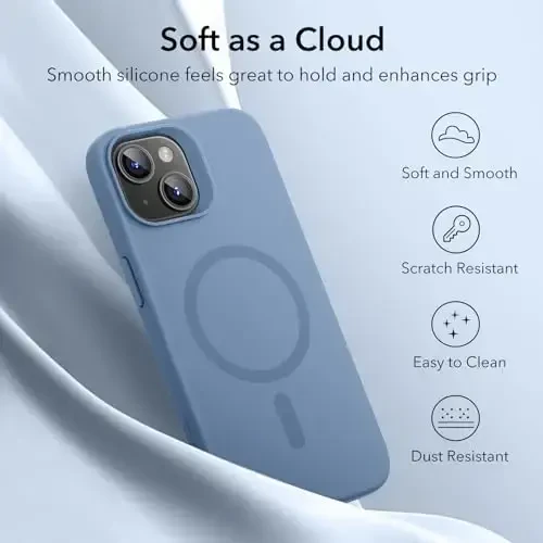 ESR for iPhone 15 Case with MagSafe, Magnitli zaryadlashni qo'llab-quvvatlaydi, Yupqa suyuq silikon g'ilof, Zarba yutuvchi, Ekran va kamera himoyasi, Cloud Series, Ochiq ko'k - 6