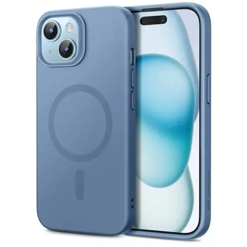 ESR for iPhone 15 Case with MagSafe, Magnitli zaryadlashni qo'llab-quvvatlaydi, Yupqa suyuq silikon g'ilof, Zarba yutuvchi, Ekran va kamera himoyasi, Cloud Series, Ochiq ko'k - ESR