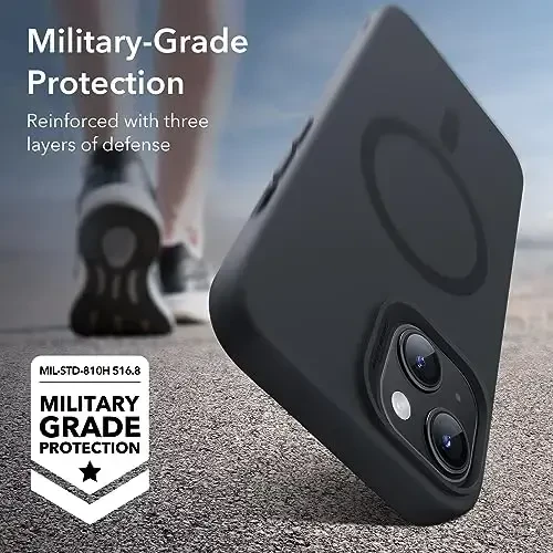 ESR for iPhone 15 Case with MagSafe, Magnitli zaryadlashni qo'llab-quvvatlaydi, Yupqa suyuq silikon g'ilof, Zarba yutuvchi, Ekran va kamera himoyasi, Cloud Series, Qora - 4