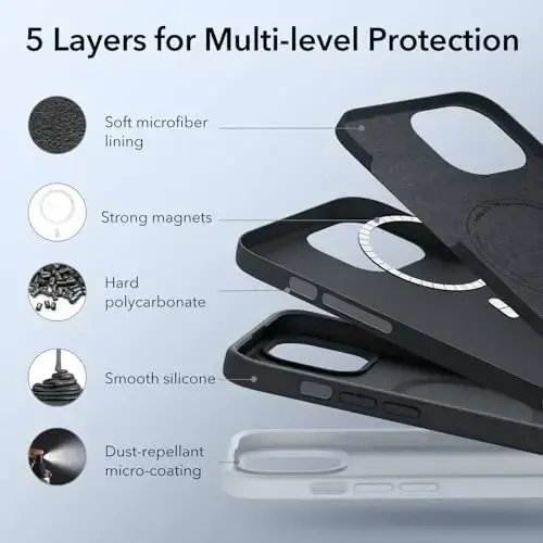 ESR for iPhone 15 Case with MagSafe, Magnitli zaryadlashni qo'llab-quvvatlaydi, Yupqa suyuq silikon g'ilof, Zarba yutuvchi, Ekran va kamera himoyasi, Cloud Series, Qora - 5
