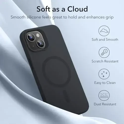 ESR for iPhone 15 Case with MagSafe, Magnitli zaryadlashni qo'llab-quvvatlaydi, Yupqa suyuq silikon g'ilof, Zarba yutuvchi, Ekran va kamera himoyasi, Cloud Series, Qora - 6