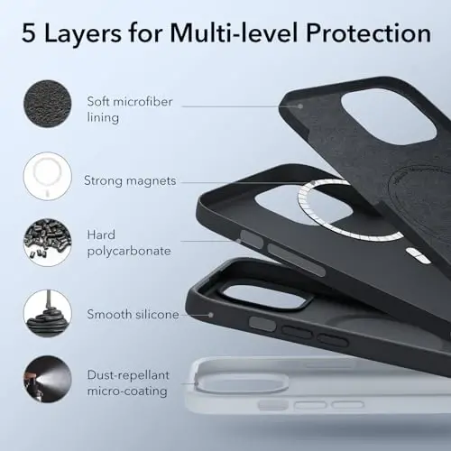 ESR for iPhone 15 Case with MagSafe, Supports Magnetic Charging, Slim Liquid Silicone Case, Shock Absorbing, Screen and Camera Protection, Cloud Series, Black - 5