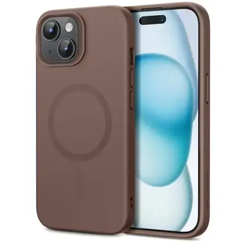 ESR for iPhone 15 Case with MagSafe, Supports Magnetic Charging, Slim Liquid Silicone Case, Shock Absorbing, Screen and Camera Protection, Cloud Series, Brown 