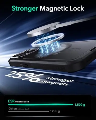 ESR for iPhone 15 Case with Stand, 23 ft Military-Grade Drop Protection Heavy Duty Magnetic Phone Case, Compatible with MagSafe Accessories, Cyber Series, Black - 6