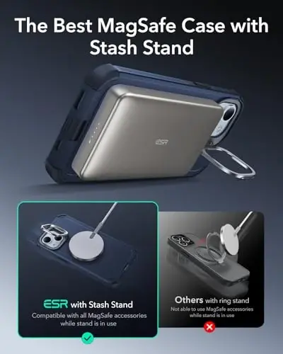 ESR for iPhone 15 Case with Stand, 23 ft Military-Grade Drop Protection Heavy Duty Magnetic Phone Case, Compatible with MagSafe Accessories, Cyber Series, Blue - 4