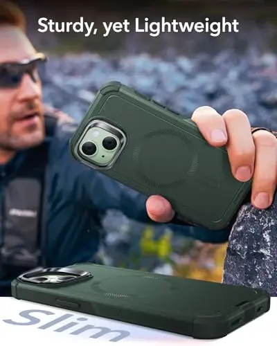ESR for iPhone 15 Case with Stand, 23 ft Military-Grade Drop Protection Heavy Duty Magnetic Phone Case, Compatible with MagSafe Accessories, Cyber Series, Green - 7