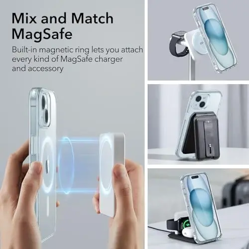 ESR for iPhone 15 Plus Case, Compatible with MagSafe, Military-Grade Protection, Yellowing Resistant, Scratch-Resistant Back, Magnetic Phone Case for iPhone 15 Plus, Classic Series, Clear Blue - 4