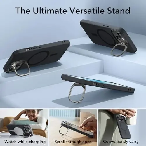 ESR for iPhone 15 Plus Case, MagSafe Silicone Case with Stand, Military-Grade Protection, Built-in Camera Stash Stand, Magnetic Phone Case for iPhone 15 Plus, Cloud Series, Black - 5