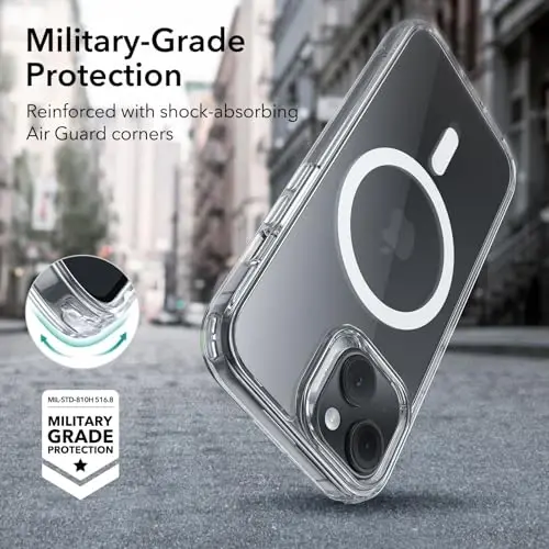 ESR for iPhone 15 Plus Case Set, 1 Tempered-Glass Screen Protector, 1 Set of Lens Protectors, Military-Grade Protection, Yellowing and Scratch Resistant MagSafe Phone Case, Classic Series, Clear - 4