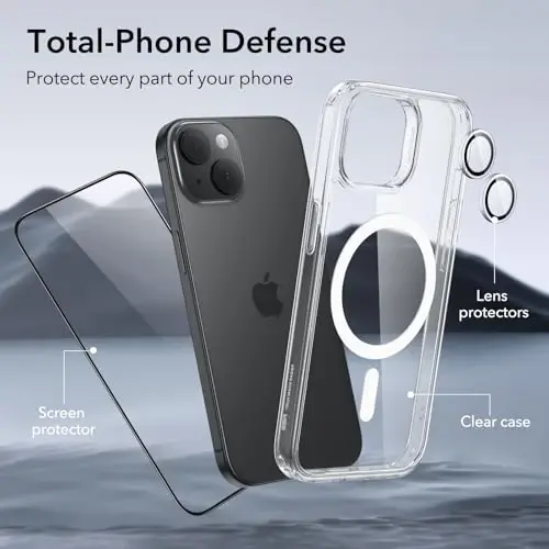 ESR for iPhone 15 Plus Case Set, 1 Tempered-Glass Screen Protector, 1 Set of Lens Protectors, Military-Grade Protection, Yellowing and Scratch Resistant MagSafe Phone Case, Classic Series, Clear - 6