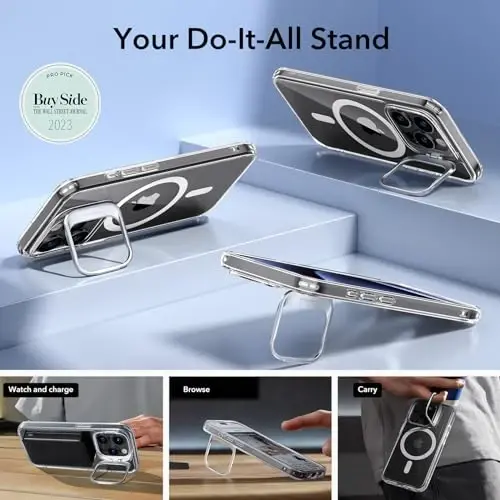 ESR for iPhone 15 Plus korpusi, MagSafe bilan mos, Harbiy darajali himoya qobiq, O‘rnatilgan yashirin stend telefon qobig‘i, Chizilishga chidamli orqa qopqoq, Klassik seriya, Shaffof - 5