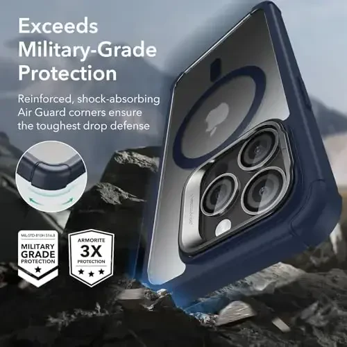ESR for iPhone 15 Pro Case, Compatible with MagSafe, Full-Body Military-Grade Drop Proof Case for iPhone 15 Pro with Built-in 9H+ Tempered Glass Screen Protector and Stand, Clear Dark Blue - 5