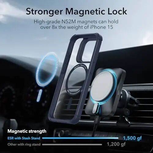 ESR for iPhone 15 Pro Case, Compatible with MagSafe, Full-Body Military-Grade Drop Proof Case for iPhone 15 Pro with Built-in 9H+ Tempered Glass Screen Protector and Stand, Clear Dark Blue - 3