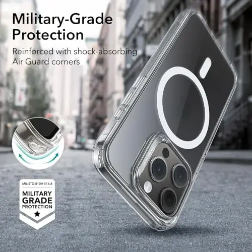 ESR for iPhone 15 Pro Case Set, 1 Tempered-Glass Screen Protector, 1 Set of Lens Protectors, Military-Grade Protection, Yellowing and Scratch Resistant MagSafe Phone Case, Classic Series, Clear - 4