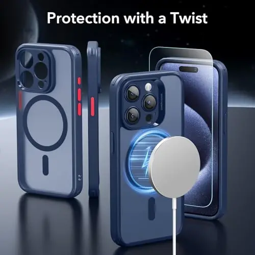 ESR for iPhone 15 Pro Case, Translucent Matte Case, Compatible with MagSafe, Military-Grade Protection, Classic Series, Frosted Blue - ESR (1)