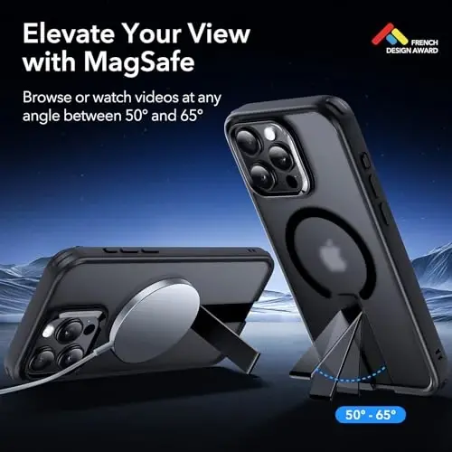 ESR for iPhone 15 Pro Case with Kickstand, Harbiy darajadagi zarbaga chidamli himoya, Magnit toʻliq sozlanishi mumkin boʻlgan Flickstand telefon qutisi, MagSafe aksessuarlari bilan mos keladi, Boost Series, muzli qora - 2