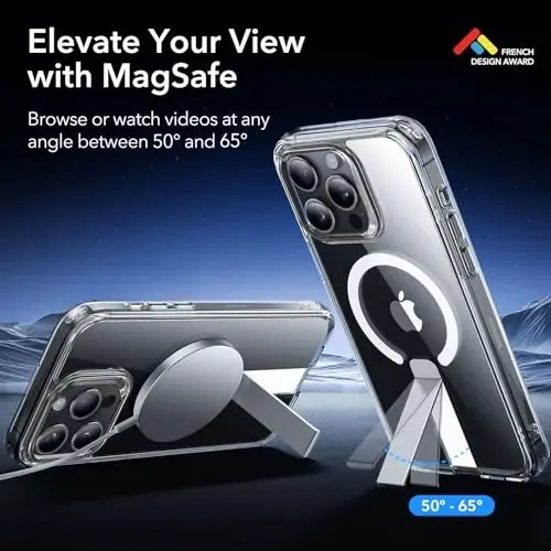 ESR for iPhone 15 Pro Case with Kickstand, Military-Grade Shockproof Protection, Magnetic Fully Adjustable Flickstand Phone Case, Compatible with MagSafe Accessories, Boost Series, Clear - 2