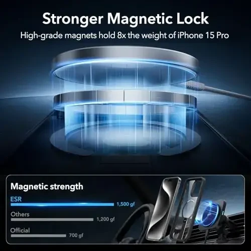 ESR for iPhone 15 Pro Case with Kickstand, Military-Grade Shockproof Protection, Magnetic Fully Adjustable Flickstand Phone Case, MagSafe Aksessuarlari bilan mos, Boost Series, Clear Black - 3