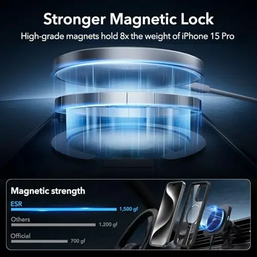 ESR for iPhone 15 Pro Case with Kickstand, Military-Grade Shockproof Protection, Magnetic Fully Adjustable Flickstand Phone Case, MagSafe Aksessuarlari bilan mos, Boost Series, Clear Black - 3
