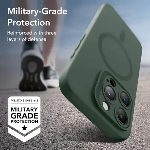 ESR for iPhone 15 Pro Case with MagSafe, Magnitli zaryadlashni qo'llab-quvvatlaydi, Yupqa suyuq silikon g'ilof, Zarba yutuvchi, Ekran va kamera himoyasi, Cloud Series, Yashil - 4