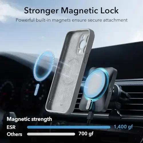 ESR for iPhone 15 Pro Case with MagSafe, Supports Magnetic Charging, Slim Liquid Silicone Case, Shock Absorbing, Screen and Camera Protection, Cloud Series, Grey - 3