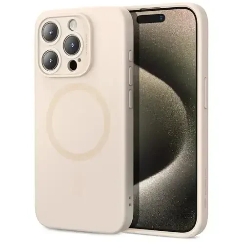 ESR for iPhone 15 Pro Case with MagSafe, Supports Magnetic Charging, Slim Liquid Silicone Case, Shock Absorbing, Screen and Camera Protection, Cloud Series, Light Tan - 1