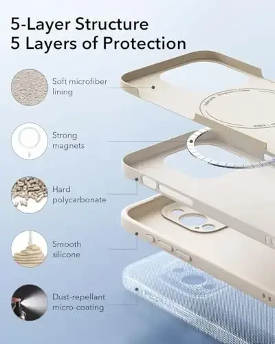 ESR for iPhone 15 Pro Case with MagSafe, Supports Magnetic Charging, Slim Liquid Silicone Case, Shock Absorbing, Screen and Camera Protection, Cloud Series, Light Tan - 5