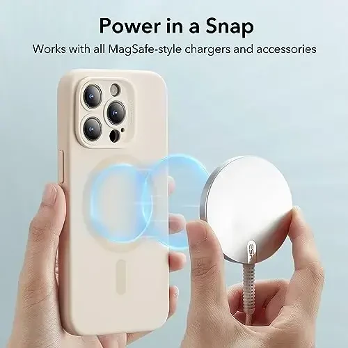 ESR for iPhone 15 Pro Case with MagSafe, Supports Magnetic Charging, Slim Liquid Silicone Case, Shock Absorbing, Screen and Camera Protection, Cloud Series, Light Tan - 6