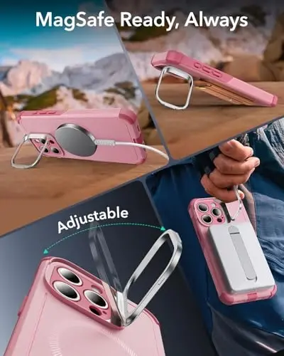 ESR for iPhone 15 Pro Case with Stand, 23 ft Military-Grade Drop Protection, Heavy Duty Magnetic Phone Case, Compatible with MagSafe Accessories, Cyber Series, Pink - 6